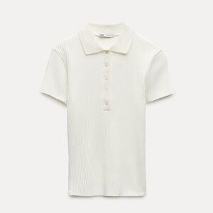 Zara Ribbed Polo Shirt in oyster white womens large